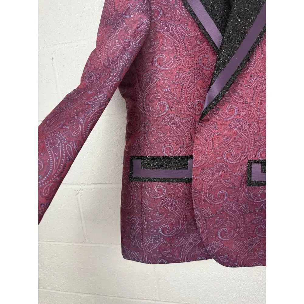 Ziggler Milano Mens Tuxedo Suit Blazer Pants Paisley Red Blue US 46 EU 56 T10